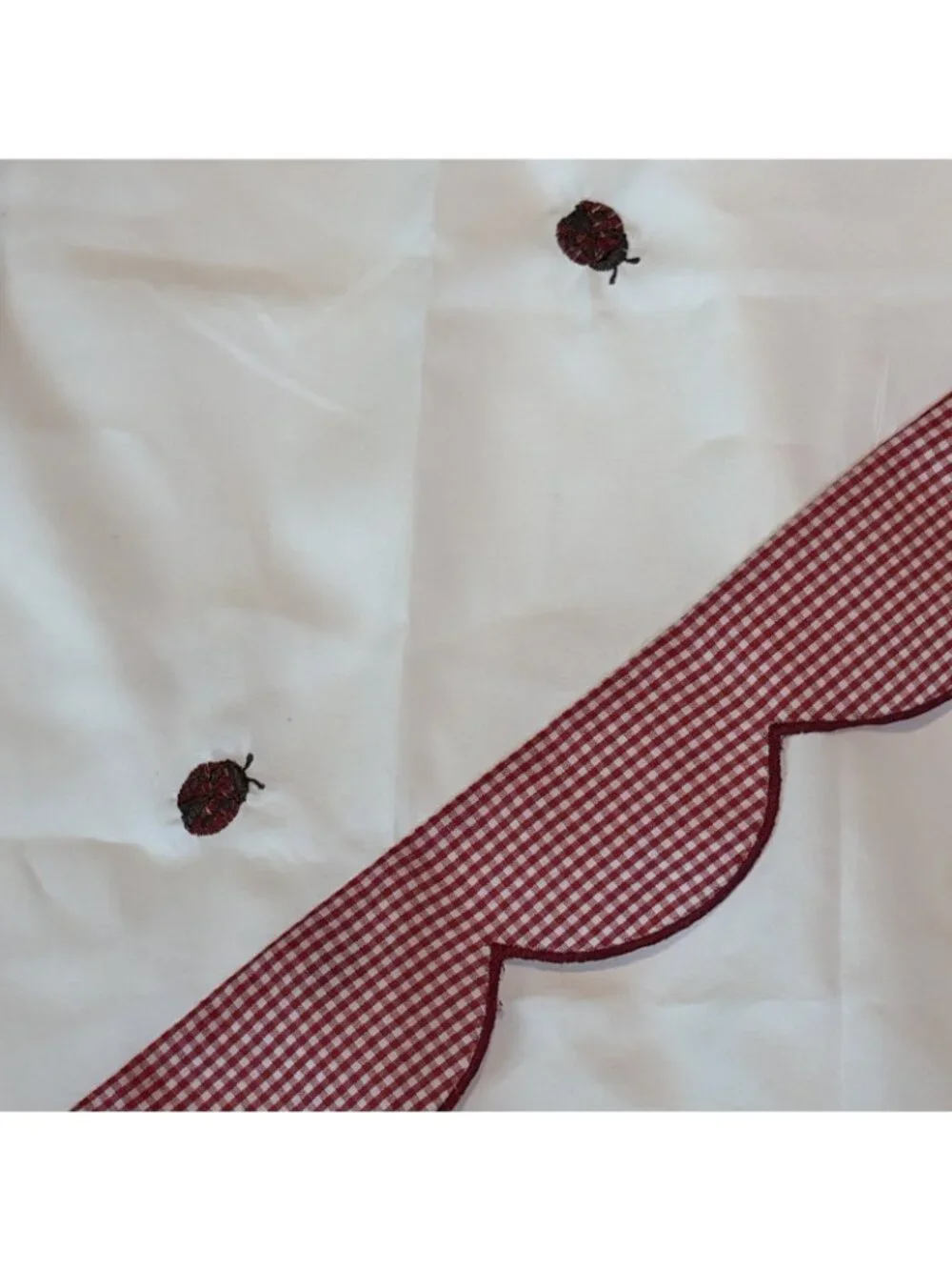Lorraine Ladybug Meadow Swag Valance & Panels Curtain Red Gingham Cottagecore